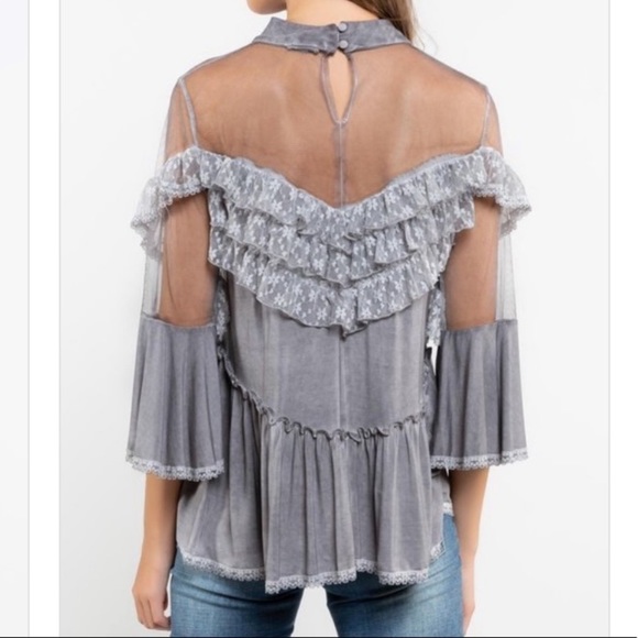 🍂FABULOUS! COCOA RUFFLED SHEER BABY DOLL TOP - Picture 3 of 5